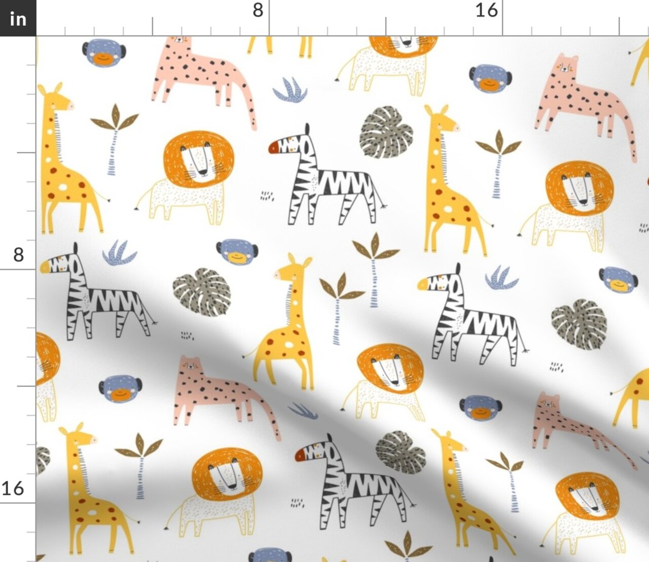 Whimsical Animals Scandi Kids Baby Playroom Jungle Leopard Giraffe Zebra Monkey Lion Palm Safari Zoo Novelty Hand Drawn Dots Nursery Nature Custom Printed Fabric by Spoonflower Various Fabrics by the Yard or Fat Quarter